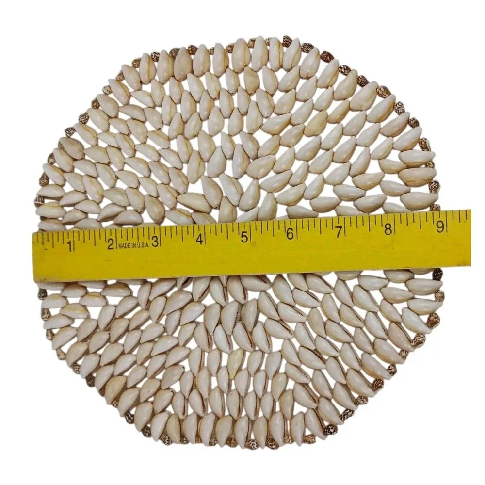 Hexagonal  COWRIE PUKA SEASHELL Placemat Trivet  Handmade Beach Decor 9 X 9